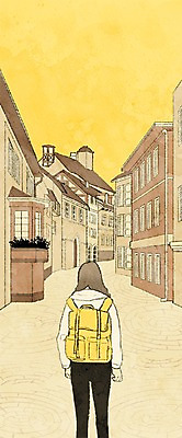 PSD 여자 여행 백그라운드 일러스트 한명 사람 성인 야외 건물 마을 세계여행 배낭여행 여자만 여자한명만 성인여자만 성인만 국내일러스트 1 건축물 세계 파일형식