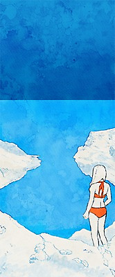 PSD 여자 바다 여행 백그라운드 일러스트 한명 사람 성인 야외 비키니 절벽 세계여행 여자만 여자한명만 성인여자만 성인만 국내일러스트 1 수영복 세계 파일형식