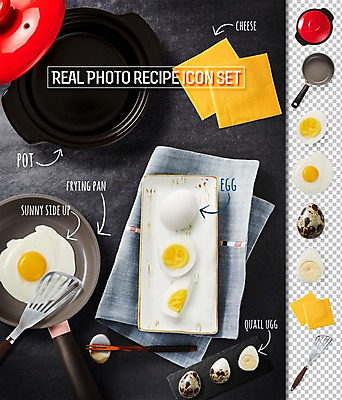 PSD 편집이미지 음식 식재료 재료 치즈 요리 사람없음 세트 계란 프라이팬 냄비 계란프라이 뒤집개 레시피 삶은계란 메추리알 플랫레이 편집소스 이미지편집 주방용품 유제품 알 플랫 솥 계란요리 파일형식