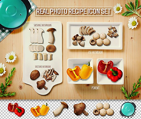 PSD 편집이미지 음식 채소 식재료 재료 피망 파프리카 사람없음 세트 버섯 냄비 양송이 레시피 표고버섯 송이버섯 플랫레이 편집소스 이미지편집 플랫 솥 파일형식
