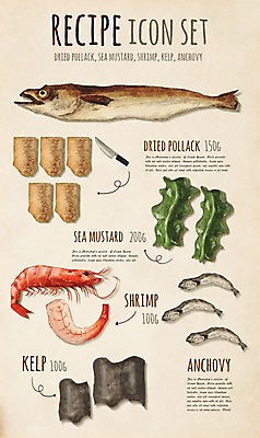 PSD 일러스트 식재료 재료 새우 사람없음 세트 레시피 건어물 미역 다시마 멸치 북어 엘리먼트 플랫레이 국내일러스트 갑각류 어류 해조류 플랫 파일형식