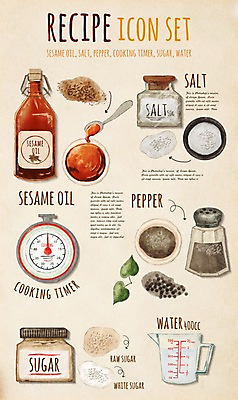PSD 일러스트 식재료 재료 사람없음 물 세트 숟가락 양념 조미료 설탕 소금 레시피 후추 타이머 엘리먼트 참기름 플랫레이 국내일러스트 자연요소 수저 플랫 기름_음식 향신료 향미료 파일형식