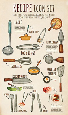 PSD 포크 일러스트 식재료 재료 젓가락 주방용품 집게 사람없음 세트 숟가락 나이프 칼 국자 거품기 뒤집개 레시피 엘리먼트 플랫레이 국내일러스트 식기 생활용품 수저 플랫 파일형식