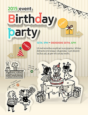 PSD 템플릿 여자 남자 어린이 웹템플릿 초 데이이벤트 탁자 이벤트페이지 선물 사람 이벤트 여러명 친구 케이크 고깔모자 생일파티 생일 초대 어린이만 이미지템플릿 모자_잡화 기념일 가구 다수 관계 디저트 페이지 파일형식
