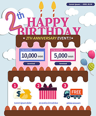 PSD 구름 템플릿 웹템플릿 돈 초 데이이벤트 이벤트페이지 선물 이벤트 사람없음 케이크 축하 생일 택배 쿠폰 풍선 이미지템플릿 자연요소 기념일 컨셉 디저트 운송업 재산 페이지 파일형식