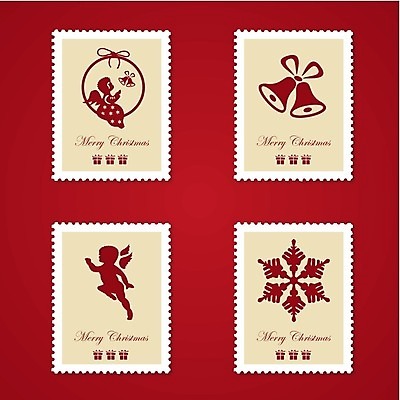 EPS 해외이미지 디자인 크리스마스 겨울 일러스트 천사 빨간색 산타클로스 노란색 사각형 우표 눈꽃무늬 크리스마스종 해외202004 해외일러스트 도형 계절 기념일 컬러 무늬 눈꽃 종 파일형식 벡터 이미지허브