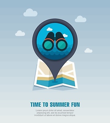 EPS 해외이미지 구름 바다 여행 지도 일러스트 하늘 사람없음 여름 여름휴가 바캉스 쌍안경 위치 해외202004 해외일러스트 자연요소 계절 휴가 망원경 파일형식 벡터 여름_계절 이미지허브