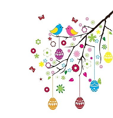 EPS 해외이미지 꽃 일러스트 조류 추상 사람없음 컬러풀 나뭇가지 부활절계란 해외202004 해외일러스트 나무 식물 동물 컬러 무늬 부활절 계란 파일형식 벡터 이미지허브