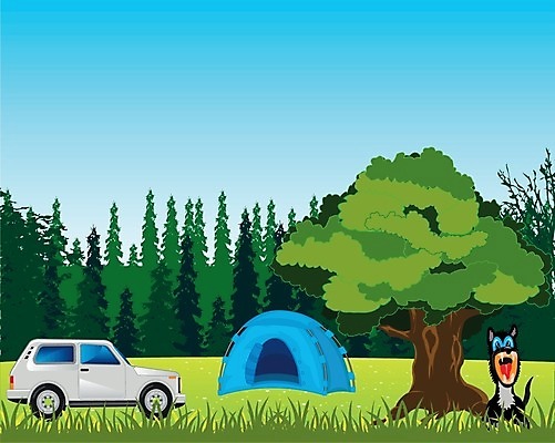 EPS 해외이미지 식물 잎 일러스트 텐트 사람없음 개 허브 해외202004 해외일러스트 포유류 캠핑도구 파일형식 벡터 이미지허브