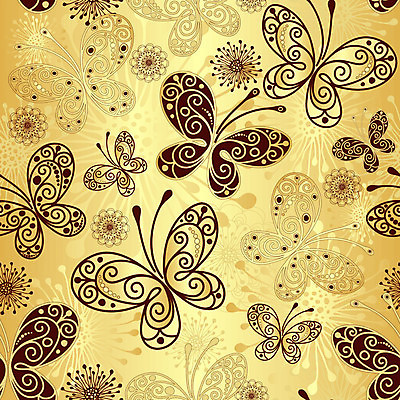 EPS 해외이미지 문양 나비 꽃무늬 패턴 일러스트 사람없음 금색 화려 해외일러스트 꽃 컬러 곤충 컨셉 무늬 파일형식 벡터 이미지허브