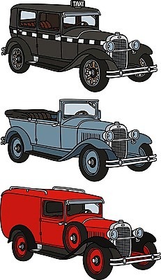 EPS 해외이미지 일러스트 자동차 사람없음 빨간색 파란색 검은색 빈티지 클래식 승합차 오픈카 복고 택시 클래식카 리무진 해외202004 해외일러스트 육상교통 컬러 컨셉 승용차 파일형식 벡터 이미지허브