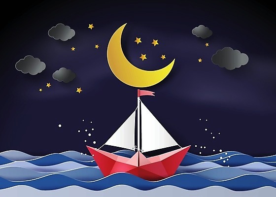 EPS 해외이미지 디자인 별 종이 파도 바다 요트 일러스트 하늘 항해 물 강 달 보트 야간 크루즈 해외202004 해외일러스트 자연요소 배_교통 파일형식 벡터 이미지허브