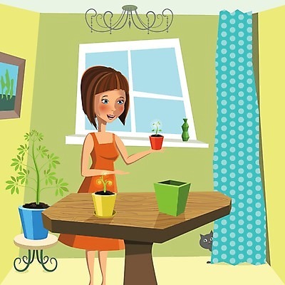 EPS 해외이미지 드레스 꽃 가사 오렌지 일러스트 갈색머리 초록색 파란색 노란색 냄비 꽃집 주부 돌봄 해외202004 해외일러스트 식물 헤어스타일 옷 컬러 과일 모션 상점 솥 파일형식 벡터 이미지허브