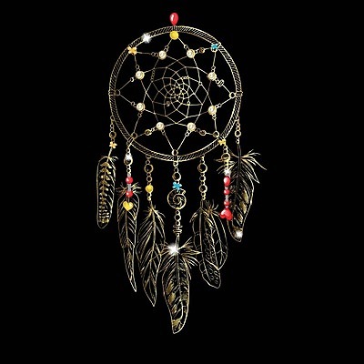 EPS 해외이미지 전통 일러스트 사람없음 장식 검은색 꿈 금색 깃털 부적 드림캐쳐 해외202004 해외일러스트 컬러 파일형식 벡터 이미지허브