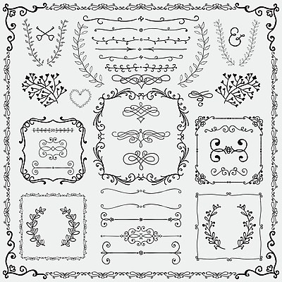 EPS 해외이미지 클립아트 디자인 곡선 일러스트 사람없음 라벨 검은색 하트 낙서 스케치 그림 디바이더 월계수 스타일 해외202004 해외일러스트 모양 선 컬러 프레임 미술 파일형식 벡터 이미지허브