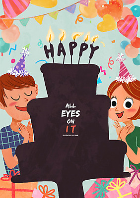 PSD 여자 남자 일러스트 촛불 프레임 선물 틀 사람 성인 두명 케이크 고깔모자 하트 축하 생일파티 생일 알림 성인만 국내일러스트 모양 모자_잡화 기념일 컨셉 초 디저트 파일형식