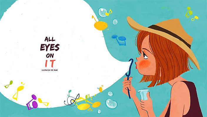 PSD 모자 여자 음표 일러스트 프레임 틀 한명 사람 성인 비눗방울 불기 알림 버블 여자만 여자한명만 성인여자만 성인만 국내일러스트 1 기호 잡화 음악 모션 파일형식