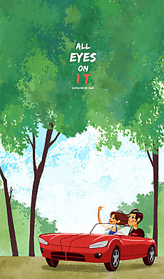 주간 PSD 나무 식물 커플 여자 남자 일러스트 자동차 프레임 틀 사람 성인 야외 두명 드라이브 알림 오픈카 성인만 국내일러스트 자연요소 육상교통 관계 승용차 운전 파일형식