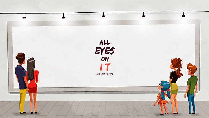 PSD 시선 여자 남자 어린이 일러스트 조명 프레임 틀 사람 여러명 성인 보행자 전시회 알림 전시품 주목 국내일러스트 다수 전시 파일형식