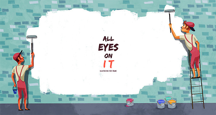 PSD 남자 일러스트 사다리 벽돌 프레임 틀 사람 성인 두명 페인트 페인트칠 알림 페인트롤러 남자만 성인남자만 성인만 국내일러스트 페인팅 도구 파일형식