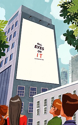 주간 PSD 시선 여자 남자 일러스트 프레임 광고판 틀 사람 빌딩 여러명 성인 야외 건물 알림 주목 성인만 국내일러스트 자연요소 건축물 다수 알림판 판 파일형식