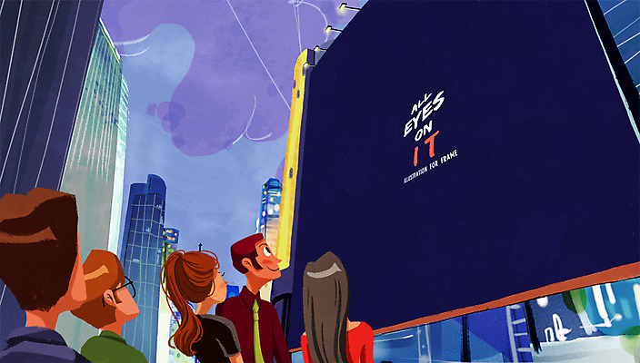 PSD 시선 여자 남자 일러스트 프레임 광고판 틀 사람 빌딩 여러명 성인 도시 보행자 알림 주목 성인만 국내일러스트 다수 알림판 건물 판 파일형식