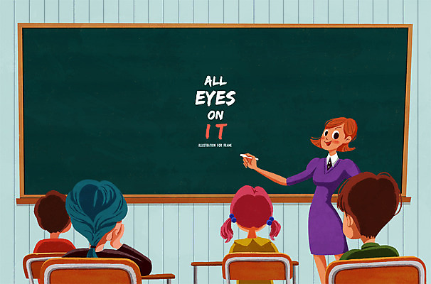 PSD 학생 여자 남자 어린이 의자 일러스트 교실 학교 수업 프레임 틀 사람 여러명 성인 교사 칠판 알림 책상 분필 국내일러스트 직업 교육 가구 다수 초크 파일형식