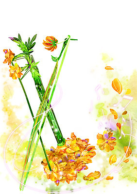 PSD 식물 꽃잎 꽃 악기 백그라운드 컨셉 음표 일러스트 사람없음 노란색 화려 신비 코스모스 해금 활용 국내일러스트 기호 음악 컬러 현악기 국악기 파일형식