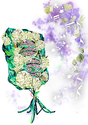 PSD 식물 꽃잎 꽃 악기 백그라운드 컨셉 음표 일러스트 사람없음 스피커 흰색 화려 신비 수국 활용 국내일러스트 기호 음악 컬러 음향기기 파일형식