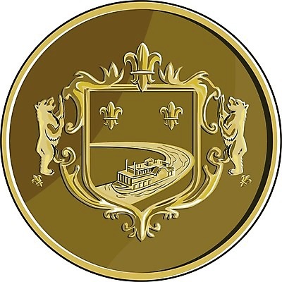 EPS 해외이미지 바다 일러스트 곰 교통시설 항해 그래픽 강 원형 보트 황금 메달 복고 함선 방패 해외202004 해외일러스트 도형 동물 교통 배_교통 포유류 시설 상_상패 파일형식 벡터 이미지허브