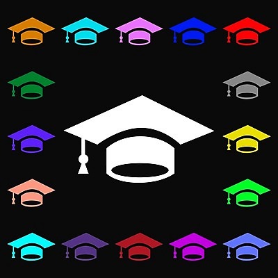 EPS 해외이미지 디자인 일러스트 학사모 사람없음 컬러풀 플랫 심볼 벡터 해외202004 해외일러스트 모자_잡화 컬러 졸업 파일형식 이미지허브