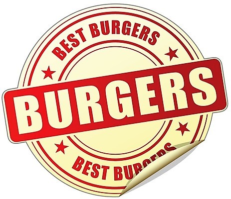 EPS 해외이미지 음식 스티커 일러스트 빨간색 꼬리표 라벨 햄버거 막대기 사인 고립 해외202004 해외일러스트 컬러 프레임 패스트푸드 파일형식 벡터 이미지허브