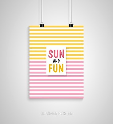 EPS 해외이미지 디자인 포스터 분홍색 일러스트 매달리기 타이포그라피 사람없음 노란색 줄무늬 서류집게 해외202004 해외일러스트 문자 컬러 무늬 모션 집게 파일형식 벡터 이미지허브