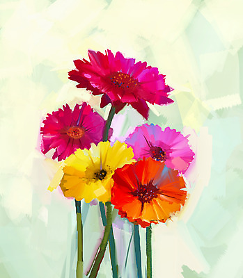 JPG 해외이미지 꽃 일러스트 사람없음 그림 손그림 거베라 유화 해외202004 해외일러스트 식물 미술 파일형식 이미지허브