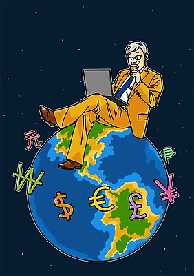 PSD 남자 지구 일러스트 비즈니스 한명 사람 성인 경제 비즈니스라이프 노트북 글로벌 지구본 달러 유로 비즈니스맨 화폐기호 엔 파운드 남자만 남자한명만 성인남자만 성인만 국내일러스트 1 라이프스타일 기호 돈 전자제품 직장인 화폐 파일형식