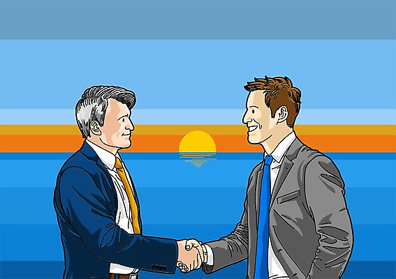 PSD 남자 일러스트 비즈니스 악수 사람 정장 상반신 성인 두명 비즈니스라이프 태양 노을 거래 비즈니스맨 남자만 성인남자만 성인만 국내일러스트 자연요소 라이프스타일 옷 손짓 직장인 파일형식