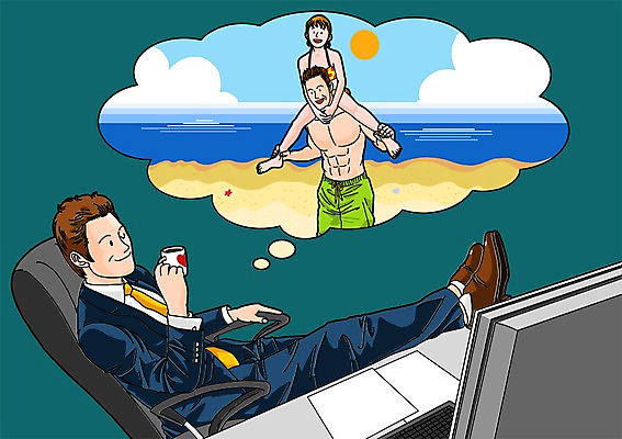 PSD 여자 남자 수영복 바다 생각 의자 일러스트 비즈니스 휴가 휴식 사람 앉기 성인 세명 비즈니스라이프 사무실 비즈니스맨 커피잔 책상 성인만 국내일러스트 라이프스타일 옷 커피 가구 컨셉 모션 잔 직장인 파일형식