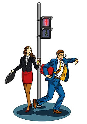 PSD 여자 남자 서류가방 일러스트 비즈니스 사람 정장 성인 두명 비즈니스라이프 직장인 비즈니스맨 횡단보도 신호등 지각 성인만 국내일러스트 직업 라이프스타일 옷 가방 보행로 파일형식