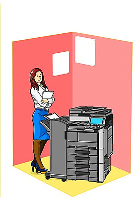 전신 PSD 여자 종이 일러스트 비즈니스 한명 서기 사람 성인 비즈니스라이프 사무실 사무용품 비즈니스우먼 인쇄기 팩스 성인만 국내일러스트 1 라이프스타일 모션 문구용품 전자제품 직장인 파일형식