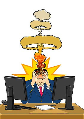 PSD 남자 종이 일러스트 비즈니스 스트레스 실내 한명 사람 성인 비즈니스라이프 컴퓨터 펜 모니터 비즈니스맨 연기 폭발 책상 두통 남자만 성인남자만 성인만 국내일러스트 1 라이프스타일 가구 내부 전자제품 필기구 직장인 질병 파일형식