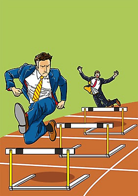 PSD 남자 일러스트 비즈니스 사람 정장 성인 두명 비즈니스라이프 달리기 경쟁 비즈니스맨 허들 장애물넘기 남자만 성인남자만 성인만 국내일러스트 라이프스타일 옷 컨셉 모션 직장인 장애물 넘기 파일형식