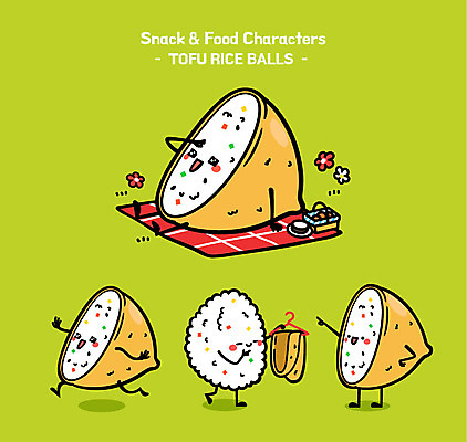 캐릭터 음식 일러스트 사람없음 소풍 바구니 귀여움 옷걸이 돗자리 음식캐릭터 유부초밥 유부 일러캐릭터 AI파일 컨셉 야외활동 초밥 파일형식 벡터