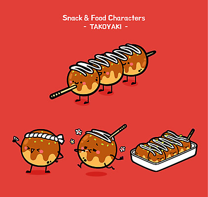 캐릭터 음식 일러스트 사람없음 귀여움 머리띠 부채 꼬치 음식캐릭터 이쑤시개 타코야키 일러캐릭터 AI파일 컨셉 장신구 일본음식 파일형식 벡터