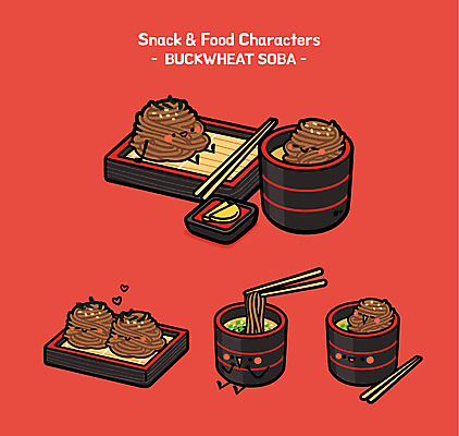 캐릭터 음식 일러스트 젓가락 사람없음 귀여움 메밀국수 메밀 단무지 음식캐릭터 판모밀 일러캐릭터 AI파일 컨셉 식재료 수저 면류 파일형식 벡터