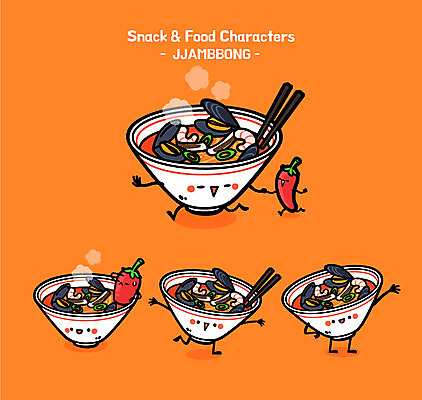 캐릭터 음식 일러스트 젓가락 고추 사람없음 귀여움 중식 뜨거움 해산물 음식캐릭터 홍합 짬뽕 일러캐릭터 AI파일 컨셉 채소 어패류 수저 파일형식 벡터