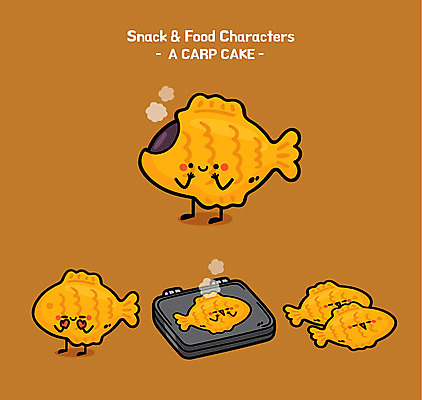 캐릭터 음식 빵 일러스트 사람없음 귀여움 뜨거움 음식캐릭터 붕어빵 일러캐릭터 AI파일 컨셉 겨울간식 파일형식 벡터