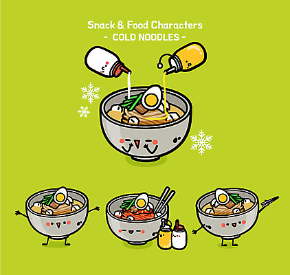 캐릭터 음식 일러스트 젓가락 사람없음 귀여움 머스터드 음식캐릭터 냉면 물냉면 비빔냉면 소스통 식초 제철음식 일러캐릭터 AI파일 한식 컨셉 여름음식 수저 통 소스_음식 제철 파일형식 벡터