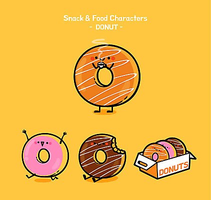 캐릭터 커피 음식 빵 일러스트 사람없음 상자 귀여움 도넛 음식캐릭터 디저트캐릭터 일러캐릭터 AI파일 음료 컨셉 디저트 파일형식 벡터