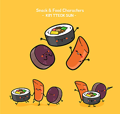 캐릭터 음식 일러스트 젓가락 사람없음 귀여움 떡볶이 분식 김밥 음식캐릭터 순대 일러캐릭터 AI파일 컨셉 수저 파일형식 벡터