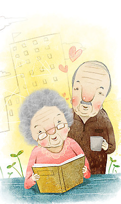 PSD 여자 교육 노년 남자 문화 안경 여유 일러스트 사람 성인 두명 일상 생활 책 컵 실버라이프 독서 복지 즐거움 노인만 성인만 국내일러스트 라이프스타일 식기 잡화 감정 라이프 사회이슈 파일형식